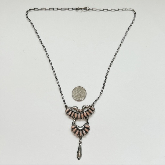 Vintage Bill & Lou Zuni Angel Skin Coral Petit Point Sterling Silver Necklace - Picture 10 of 13